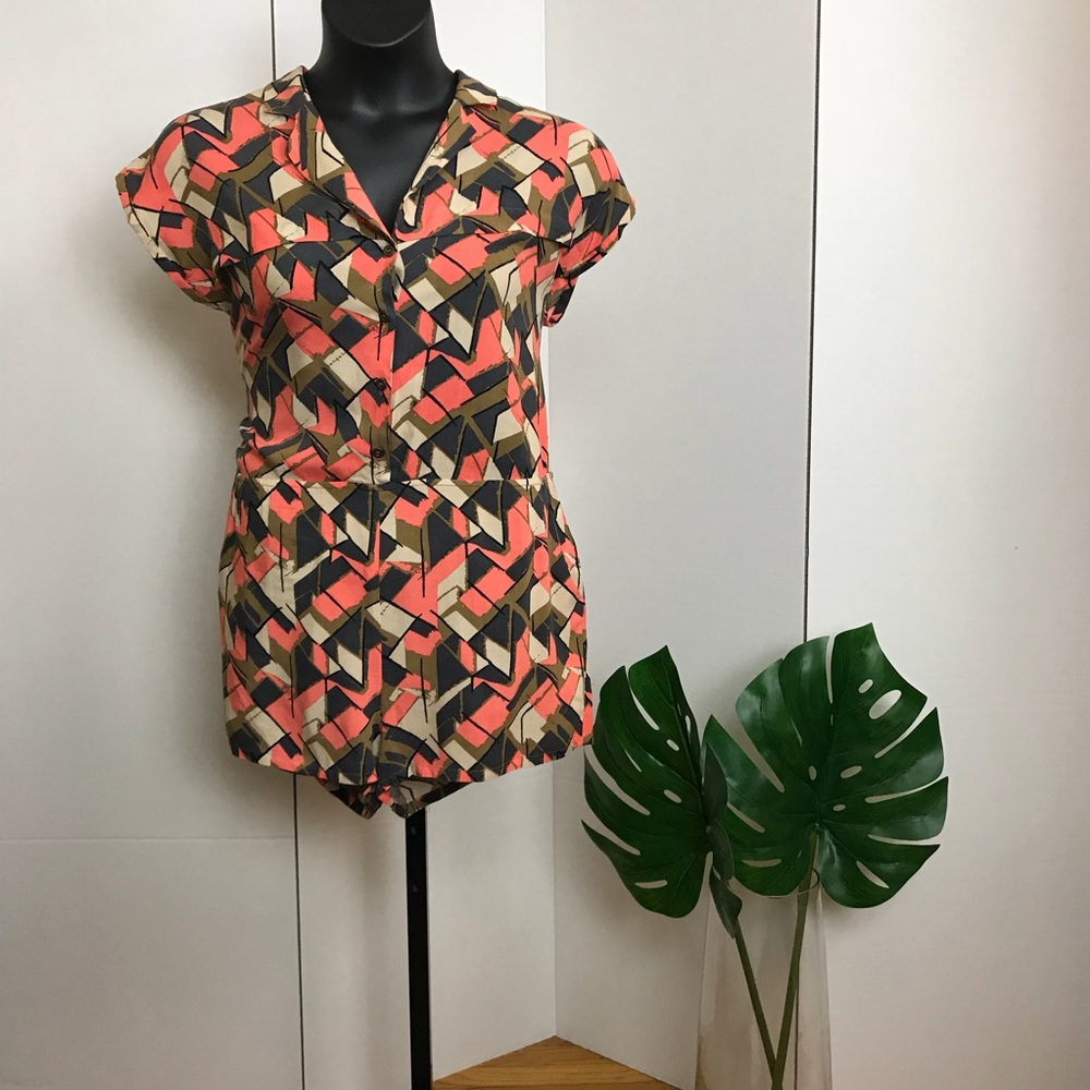 Retro Print Peach Romper